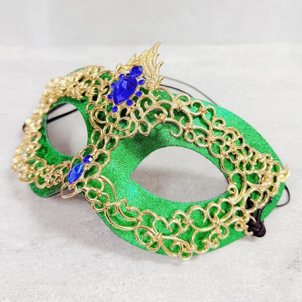 Green masquerade mask, cosplay mask, Halloween mask, Venetian mask, Prom mask
